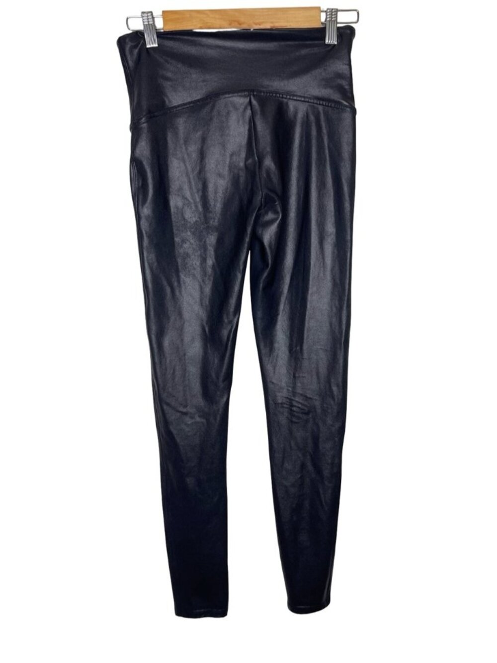SPANX Faux Leather Leggings in Black Shimmer Size large - Picture 7 of 8